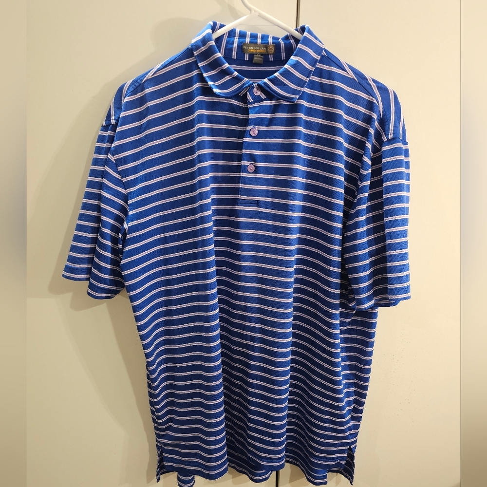 Peter Millar Mens Large Blue Striped Polo